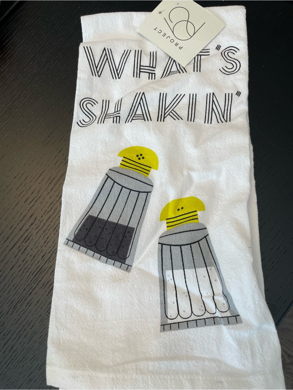 Project 62 White Kitchen Towel with Yellow and Gray Shaker Graphic